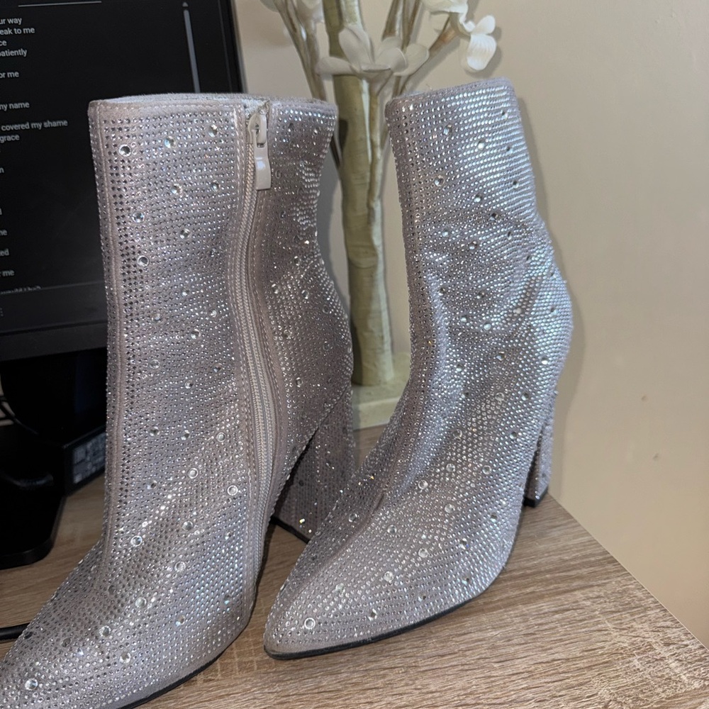 Sparkly Silver Heeled Boots with Stiletto Heel